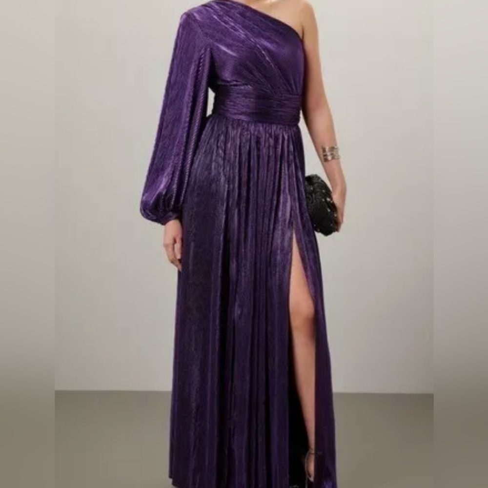 Bronx and Banco Purple One-Shoulder Long Sleeve Dress